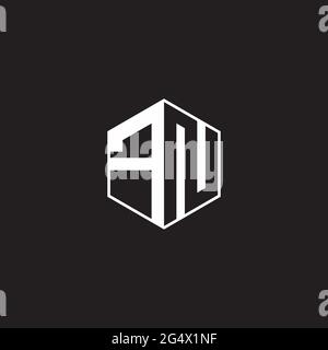 FN F N NF Logo monogram hexagon with black background negative space style Stock Vector
