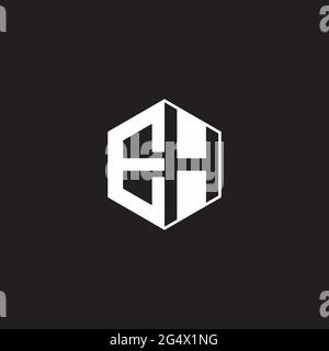 EH E H HE Logo monogram hexagon with black background negative space style Stock Vector
