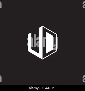 UD U D DU Logo monogram hexagon with black background negative space style Stock Vector
