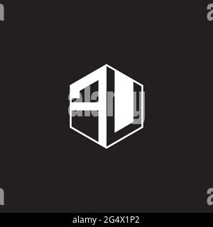 FU F U UF Logo monogram hexagon with black background negative space style Stock Vector