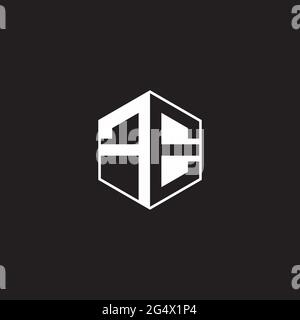 FE F E EF Logo monogram hexagon with black background negative space style Stock Vector