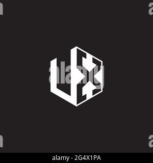 UX U X XU Logo monogram hexagon with black background negative space style Stock Vector