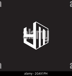YM Y M MY Logo monogram hexagon with black background negative space style Stock Vector