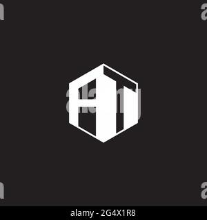 AT A T TA Logo monogram hexagon with black background negative space style Stock Vector