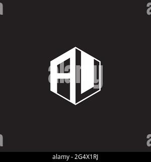 AU A U UA Logo monogram hexagon with black background negative space style Stock Vector