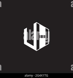 UH U H HU Logo monogram hexagon with black background negative space style Stock Vector