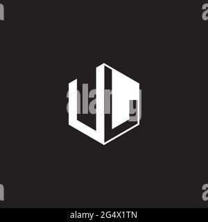 UL U L LU Logo monogram hexagon with black background negative space style Stock Vector