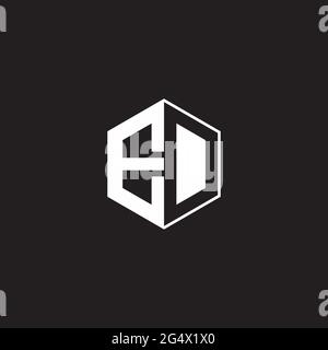ED E D DE Logo monogram hexagon with black background negative space style Stock Vector