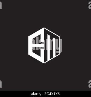 EM E M ME Logo monogram hexagon with black background negative space style Stock Vector