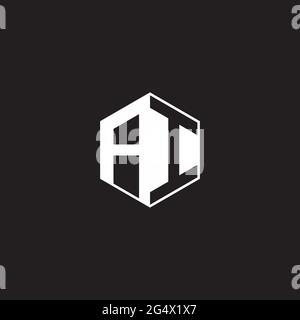AI A I IA Logo monogram hexagon with black background negative space style Stock Vector