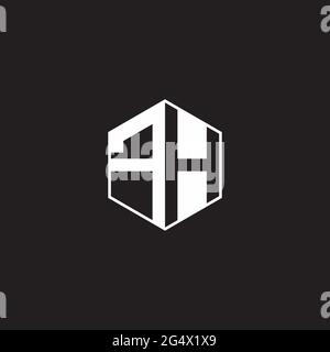 FH F H HF Logo monogram hexagon with black background negative space style Stock Vector