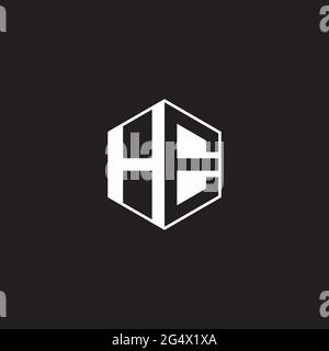 HE H E EH Logo monogram hexagon with black background negative space style Stock Vector