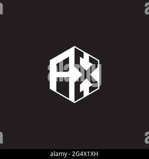 AX A X XA Logo monogram hexagon with black background negative space style Stock Vector