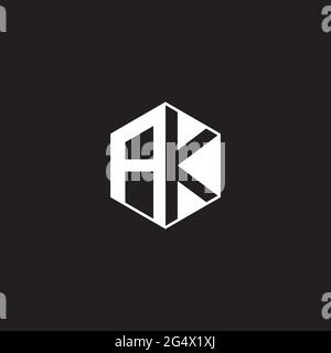 AK A K KA Logo monogram hexagon with black background negative space style Stock Vector