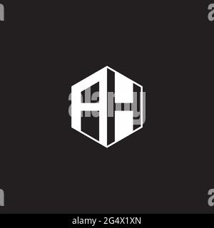 AH A H HA Logo monogram hexagon with black background negative space style Stock Vector
