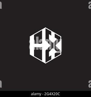 HX H X XH Logo monogram hexagon with black background negative space style Stock Vector