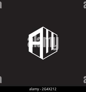 AW A W WA Logo monogram hexagon with black background negative space style Stock Vector