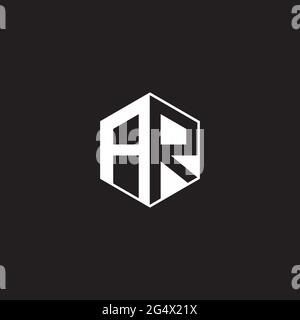 AR A R RA Logo monogram hexagon with black background negative space style Stock Vector