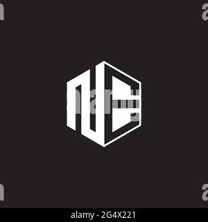 NE N E EN Logo monogram hexagon with black background negative space style Stock Vector