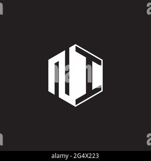 NI N I IN Logo monogram hexagon with black background negative space style Stock Vector