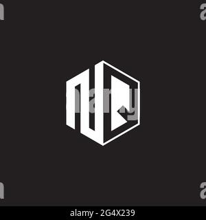 NQ N Q QN Logo monogram hexagon with black background negative space style Stock Vector