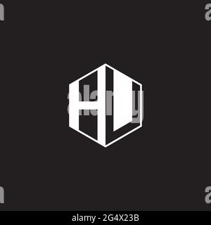 HU H U UH Logo monogram hexagon with black background negative space style Stock Vector