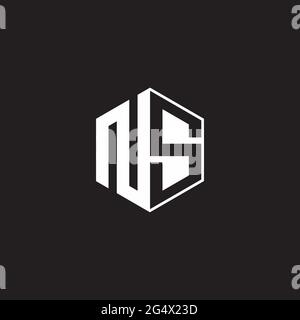 NS N S SN Logo monogram hexagon with black background negative space style Stock Vector