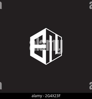 EN E N NE Logo monogram hexagon with black background negative space style Stock Vector