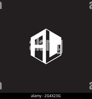 AL A L LA Logo monogram hexagon with black background negative space style Stock Vector