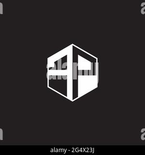 FP F P PF Logo monogram hexagon with black background negative space style Stock Vector