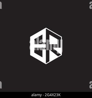 ER E R RE Logo monogram hexagon with black background negative space style Stock Vector