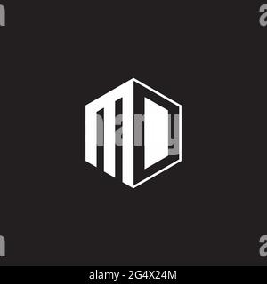 MD M D DM Logo monogram hexagon with black background negative space style Stock Vector