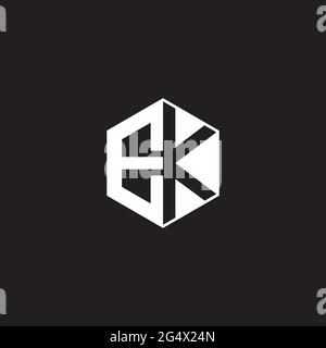 EK E K KE Logo monogram hexagon with black background negative space style Stock Vector