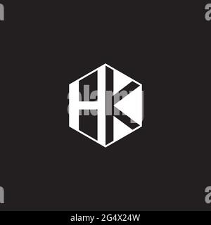 HK H K KH Logo monogram hexagon with black background negative space style Stock Vector