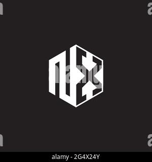 NX N X XN Logo monogram hexagon with black background negative space style Stock Vector