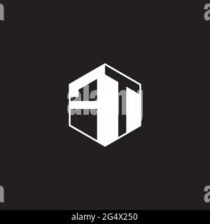 FT F T TF Logo monogram hexagon with black background negative space style Stock Vector