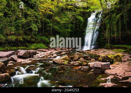 Blaen y Glyn Isaf Waterfall, Brecon Beacons, Wales, England Stock Photo