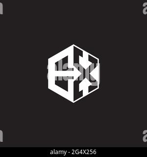 EX E X XE Logo monogram hexagon with black background negative space style Stock Vector