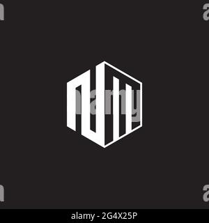 NM N M MN Logo monogram hexagon with black background negative space style Stock Vector