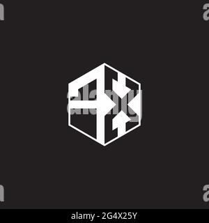 FX F X XF Logo monogram hexagon with black background negative space style Stock Vector