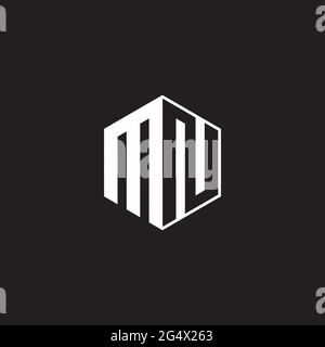 MN M N NM Logo monogram hexagon with black background negative space style Stock Vector