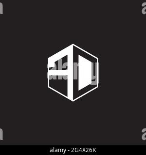 FD F D DF Logo monogram hexagon with black background negative space style Stock Vector