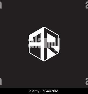 FR F R RF Logo monogram hexagon with black background negative space style Stock Vector