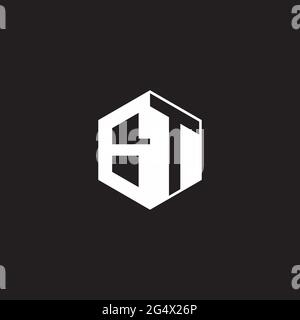 GT G T TG Logo monogram hexagon with black background negative space style Stock Vector