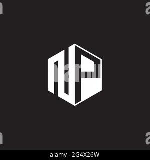 NP N P PN Logo monogram hexagon with black background negative space style Stock Vector