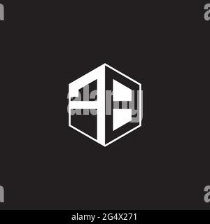 FB F B BF Logo monogram hexagon with black background negative space style Stock Vector