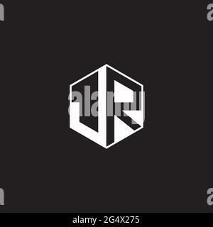 JR J R RJ Logo monogram hexagon with black background negative space style Stock Vector