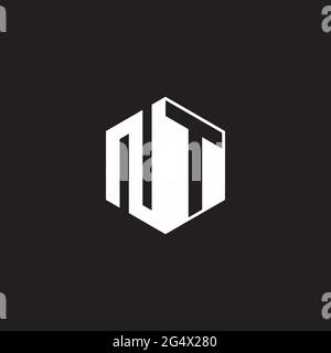 NT N T TN Logo monogram hexagon with black background negative space style Stock Vector
