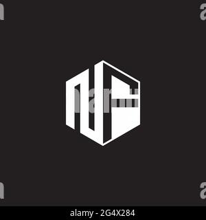 NF N F FN Logo monogram hexagon with black background negative space style Stock Vector