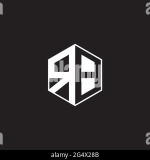 RB R B BR Logo monogram hexagon with black background negative space style Stock Vector